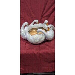 Vintage Lustreware Goose Bowl 9" 6 Geese Duck Candle Holder Decorative Japan EUC